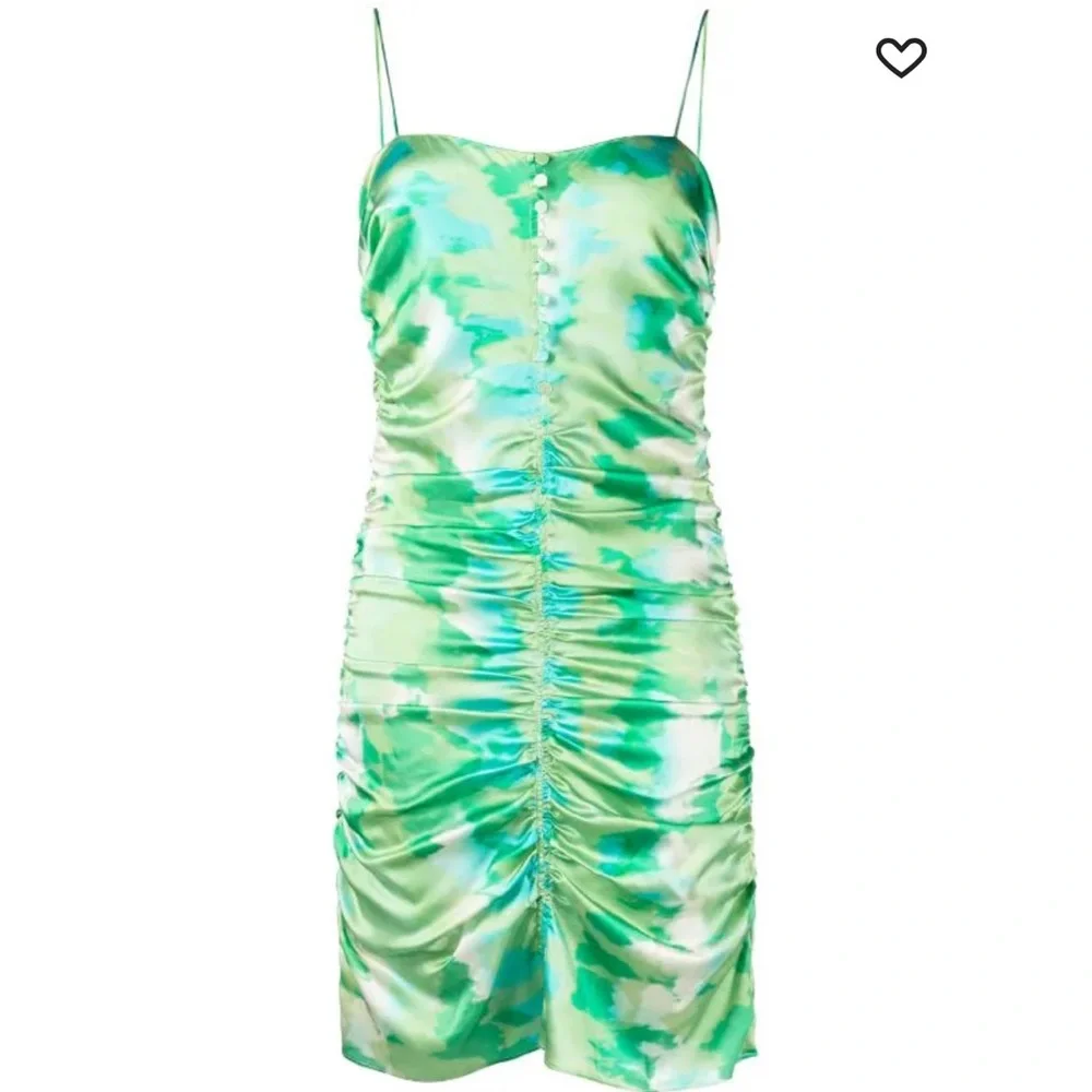 GANNI Silk Stretch Satin Ruched Mini Dress Lily Green Size 44 or US Large - Picture 2 of 16